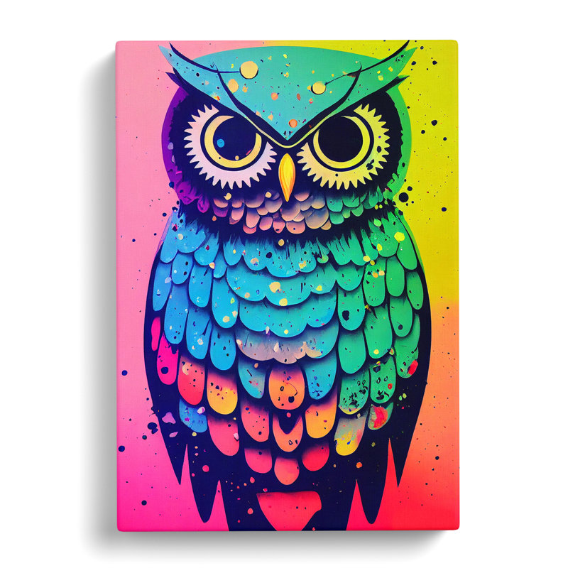 Splashed Owl No.4 - Wrapped Canvas, 50cm H x 35cm W x 3cm D