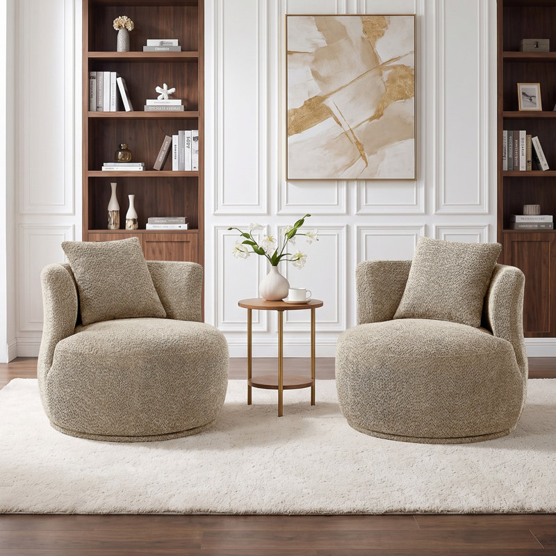 Fauteuil demi-tonneau pivotant de 31,89 po, fauteuil d'appoint rembourré à 360 ° avec coussin pour chambre et appartement (ensemble de 2)