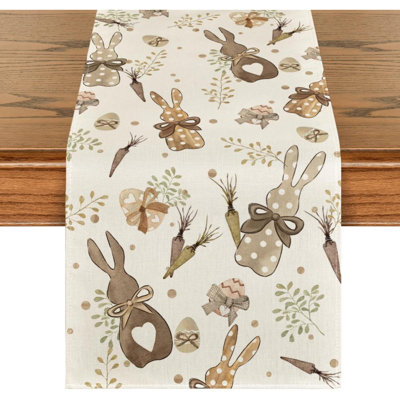 Bunny Rabbit Eucalyptus Eggs Carrots Easter Table Runner Seasonal Spring Kitchen Dining Table Decoration For Home Party Decor