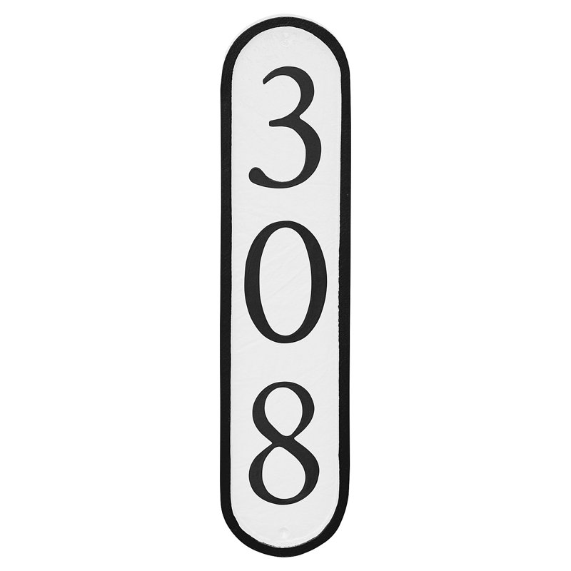 Plaque d'adresse murale 1 ligne Serif Colonne, Blanc, Noir