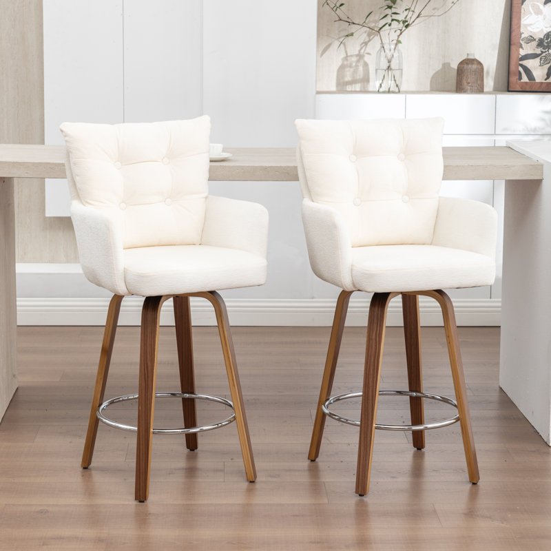 Swivel Upholstered Counter Stool with Solid Wood Frame, White
