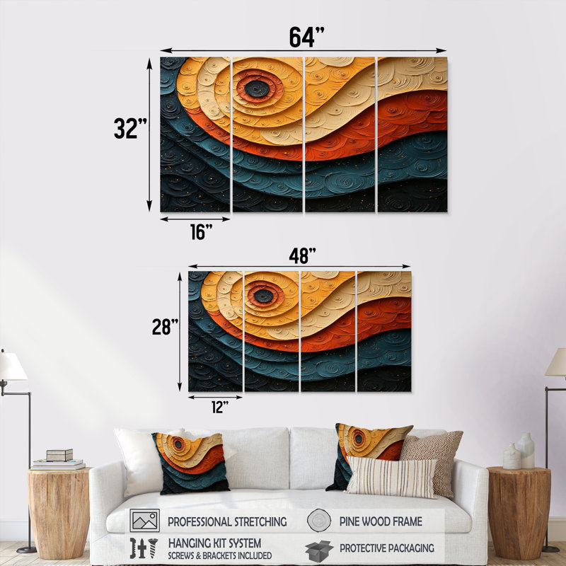 Dailon - spirales abstraites - Art mural moderne, H 28 po x l 48 po, 4