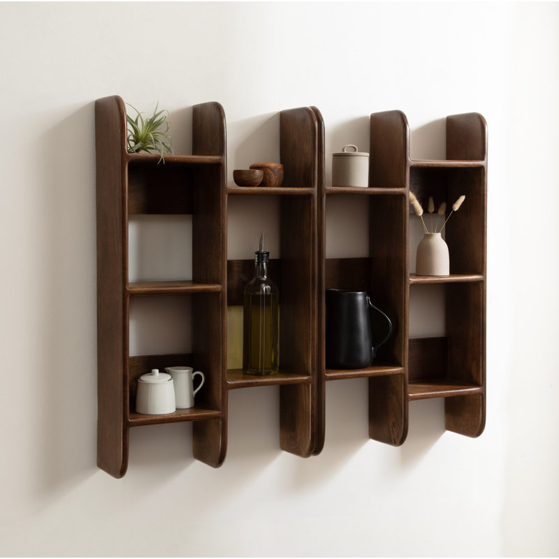Fayette Tiered Storage Wood Wall Shelf, Dark Brown Wood