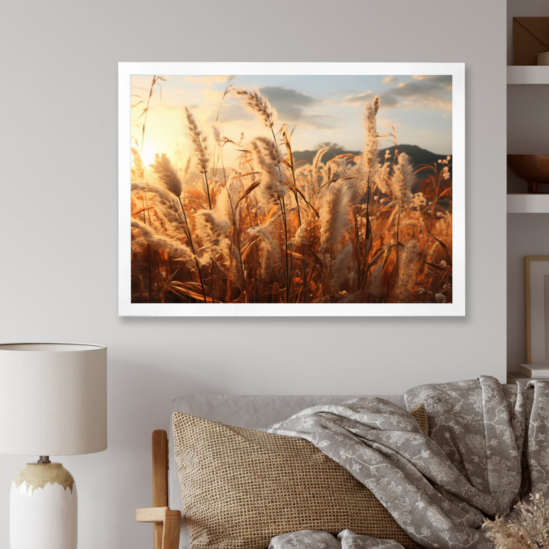 Beige Herbs Field II - Landscapes Canvas Art Print, H 16 po x l 32 po x P 1 po, Cadre photo blanc