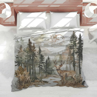 Deer In Forest Landscape Comforter