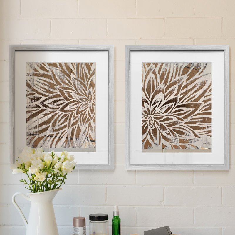 Barnwood Bloom I-ensemble de 2 reproductions d’art graphique encadrées sur papier