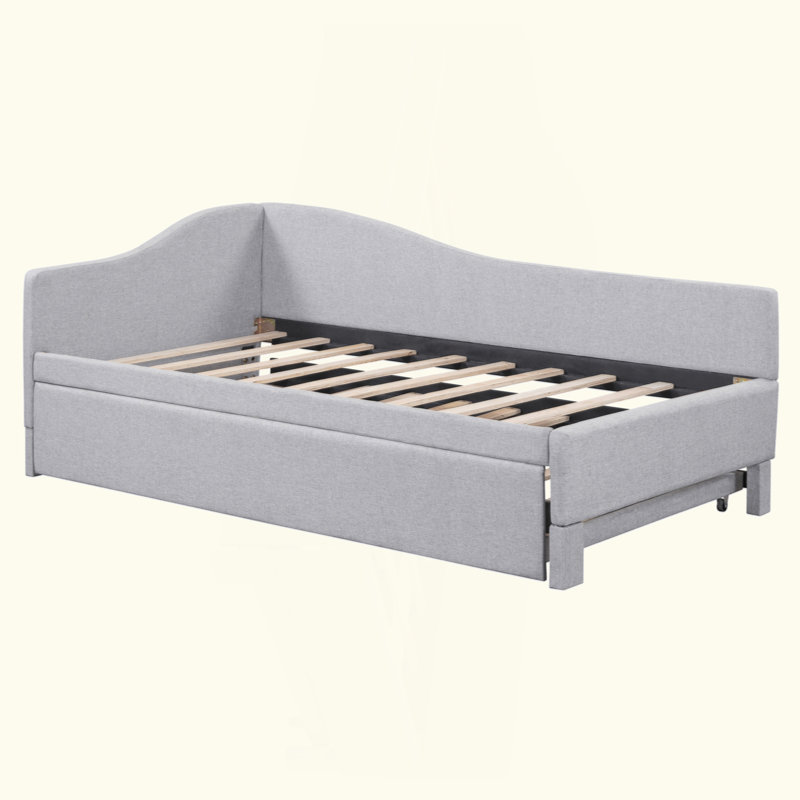 Upholstered L-Shaped Upholstered Daybed With Pop Up Trundle, Gray