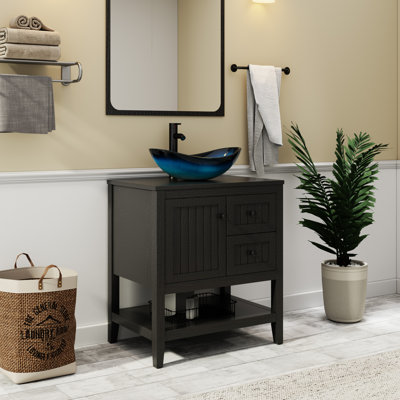 Sharee 30" Single Bathroom Vanity Set With Vessel Sink, Faucet And Drain, Assembly Required