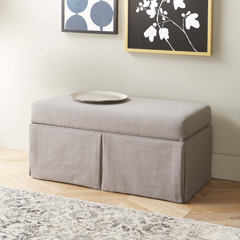Delvale Linen Blend Upholstered Storage Bench, Classic Grey Linen