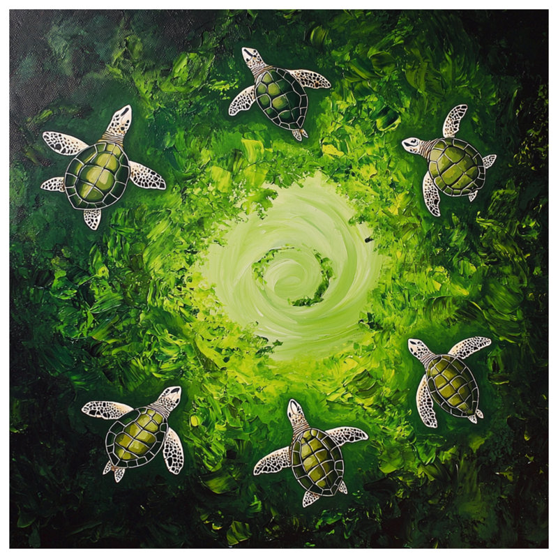«Green Sea Turtles», toile tendue sur châssis en plusieurs tailles, 20 po x 24 po
