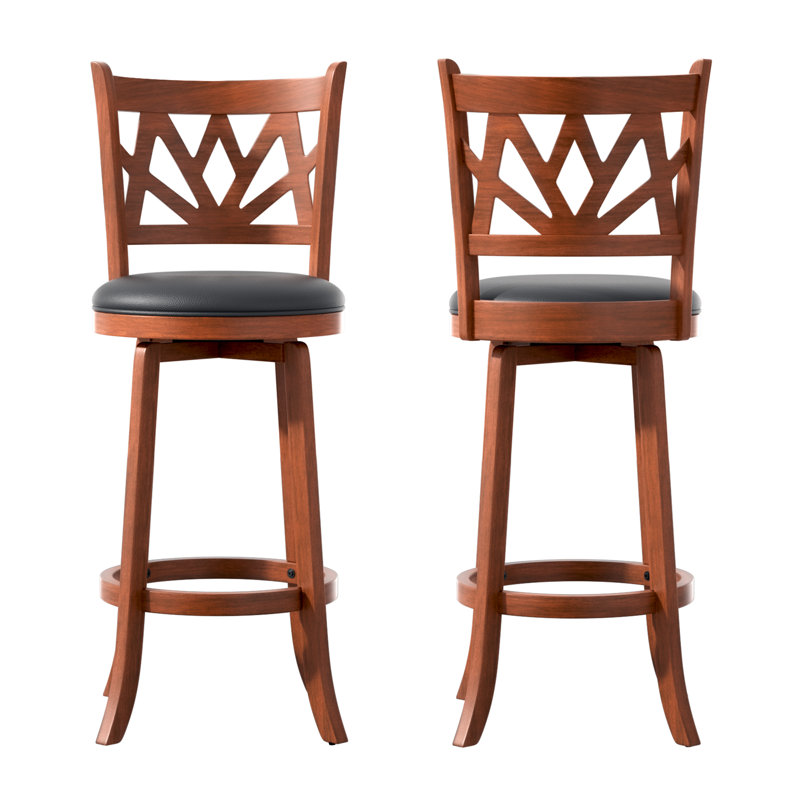 Tabouret pivotant rembourré avec structure en bois massif, Brun, Tabouret de bar (siège d'une hauteur de 29 po)