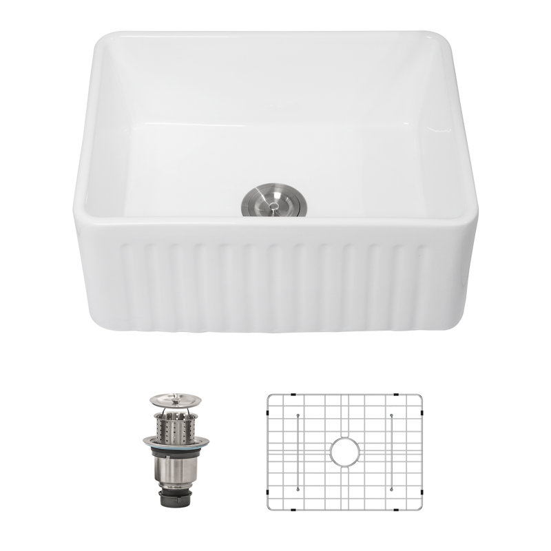 24"L x 18"W Farmhouse Apron Ceramic Kitchen Sink Rectangular Single Bowl Kitchen Sink