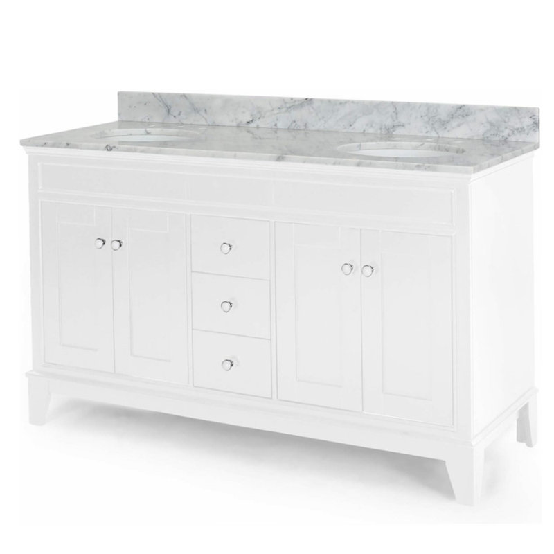 Meuble-lavabo double 61,01 avec comptoir, Blanc