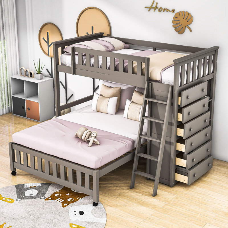 Lit superposé simple sur 6 tiroirs Hylton, Gris