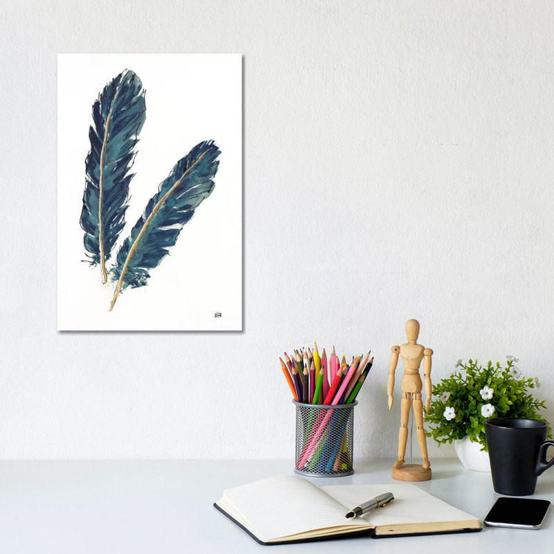 Gold Feathers, Indigo IV by Chris Paschke - Wrapped Canvas Print, 20.32 cm H x 30.48 cm W