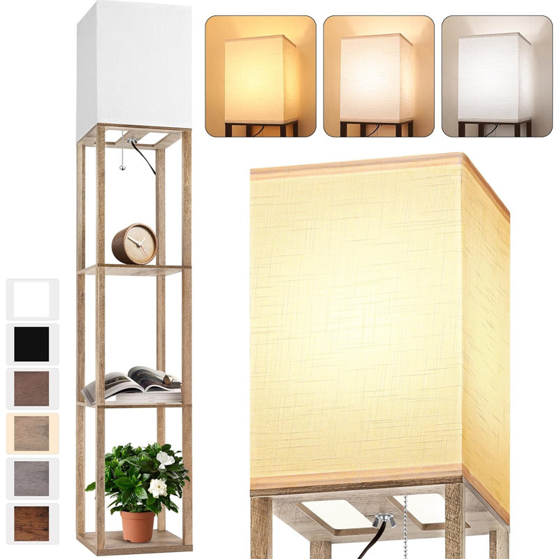 Fredy 64'' Gray Column Floor Lamp, Wood