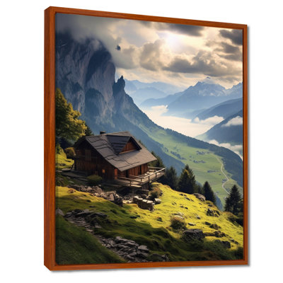 «Mountain House In The Valley Morning Clouds I - Mountains Wall Art Living Room»