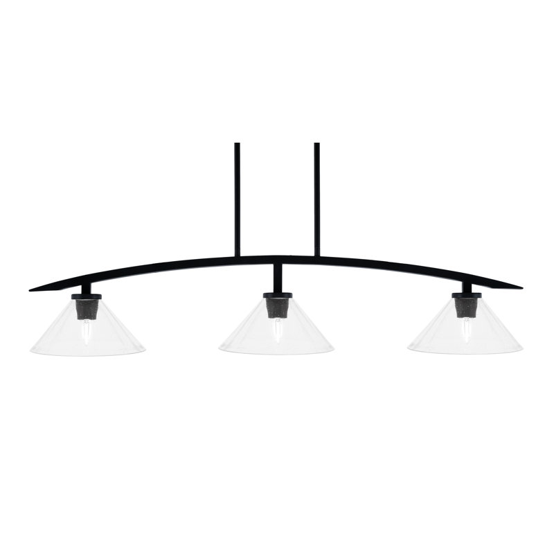 Luminaire pour îlot de cuisine 3 lumières kurve au fini noir mat avec verre à bulles transparent de 10 po