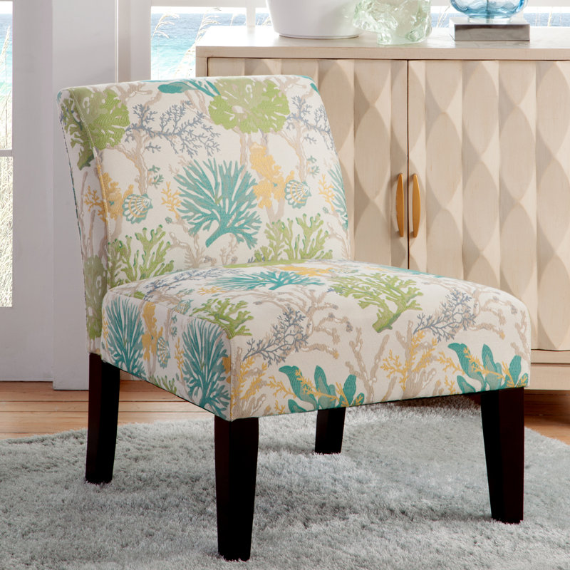 Javi Avington 26" Wide Armless Slipper Chair, Under the Sea Teal and Cream