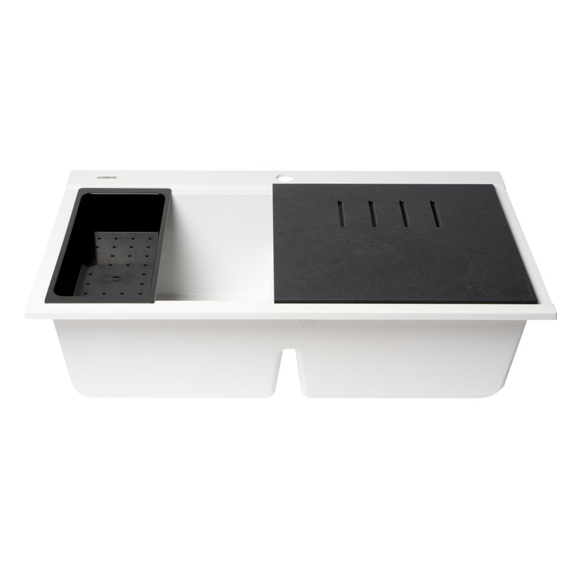 34'' L Double Bowl Granite Kitchen Sink, White
