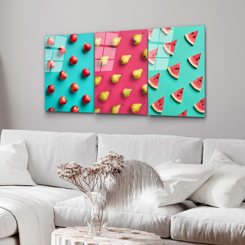 Élégante peinture décorative en verre trempé (3 pièces), 17,7 po x 25,6 po | 100% verre trempé, épaisseur: 0,16 pouce | Imprimé de surface arrière résistant à la décoloration, couleurs vives pour le salon et le bureau