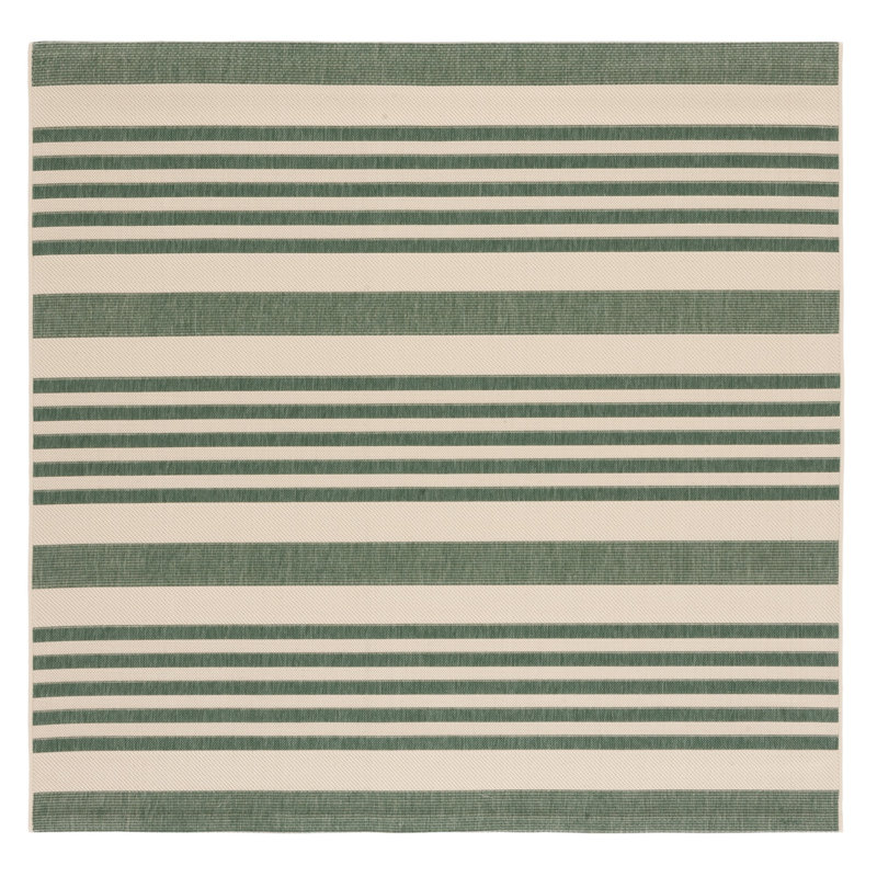 Aiken Striped Beige/Green Indoor / Outdoor Area Indoor/Outdoor Area Rug, Square 4'