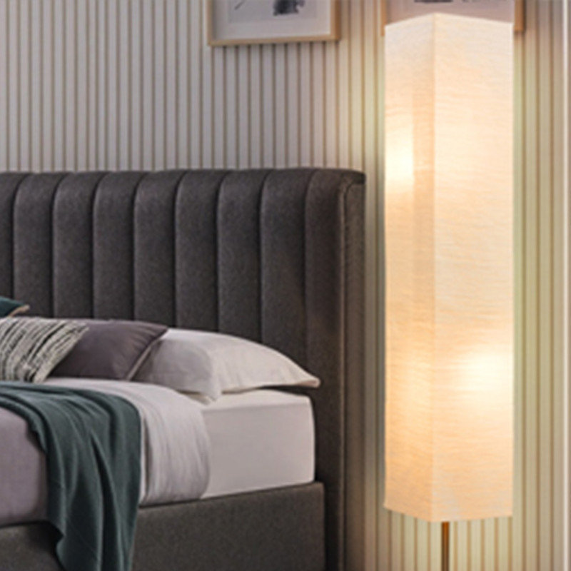 65" White Paper Shade Floor Lamp with Wooden Base