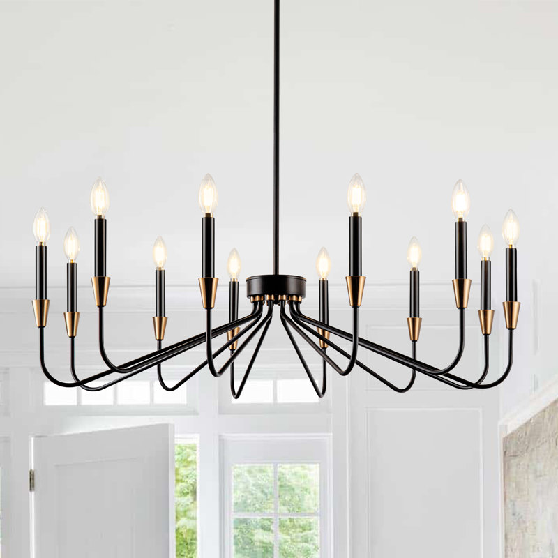 Gerbrig Dimmable Classic / Traditional Chandelier Black Farmhouse Chandeliers for Dining Room, 11.02" H x 38.6" W x 38.6" D
