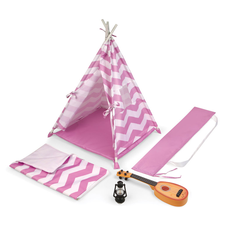 Lavender and White Chevron Doll Camping Set with Accessories