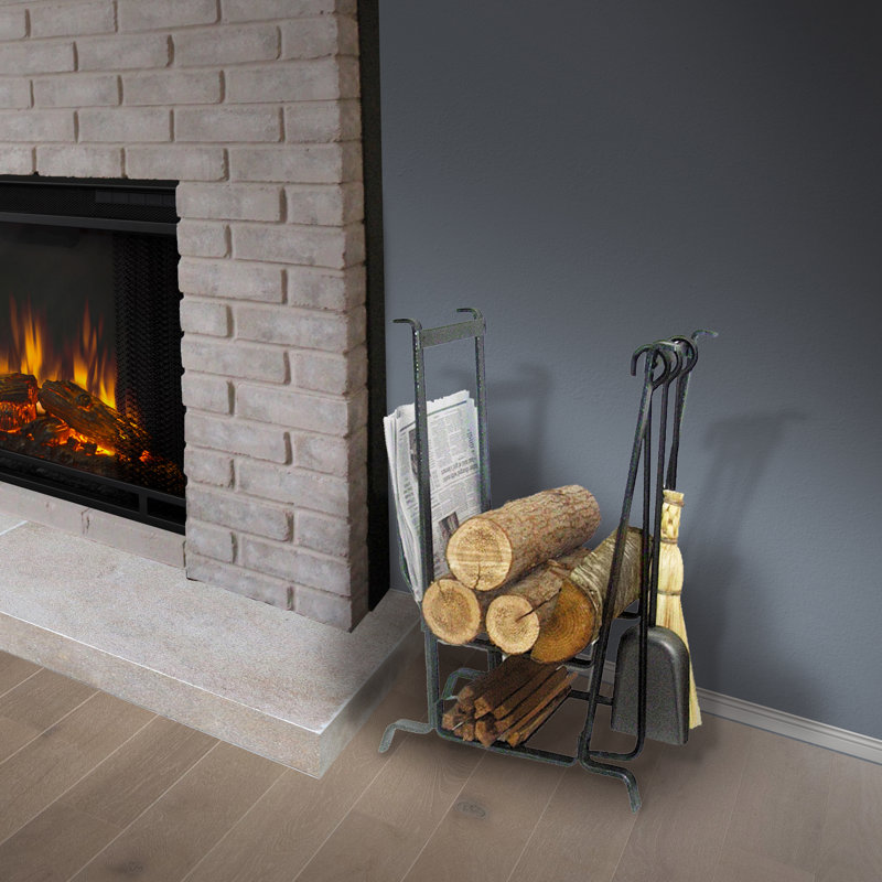 Handcrafted Complete Hearth Fireplace Log Rack with Base & 3 Tools