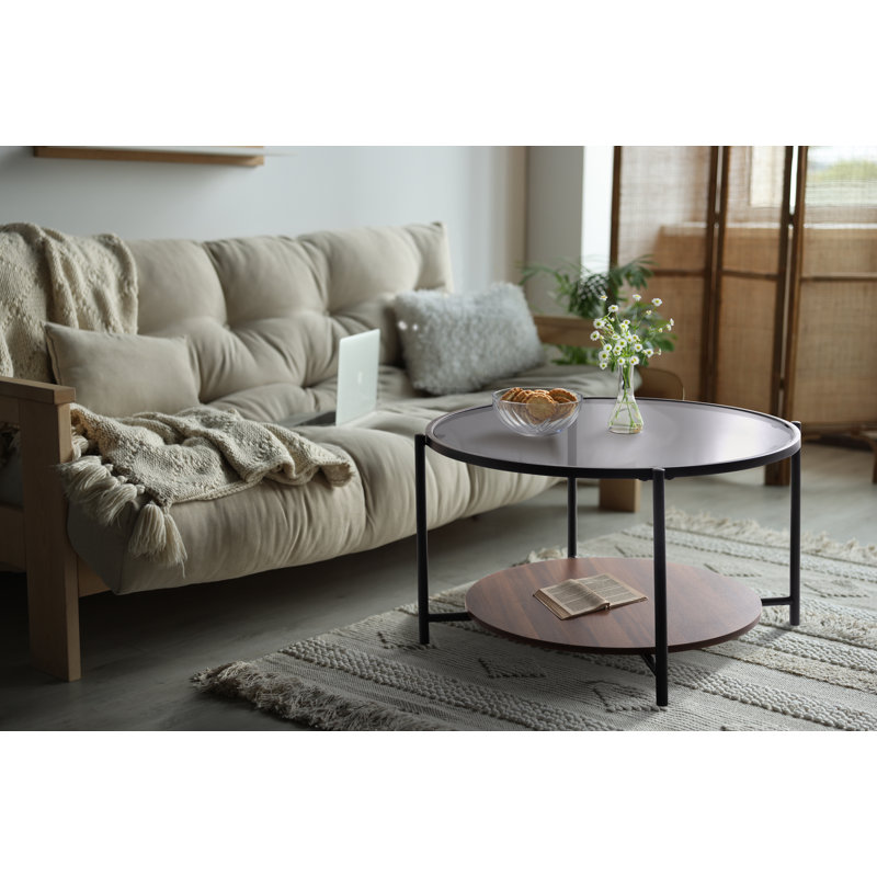 Akilia Floor Shelf Coffee Table with Storage and Glass Top