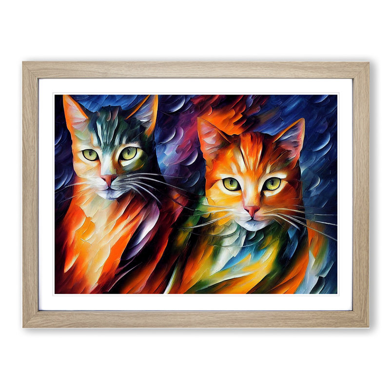 Cat Painting Vol.3 Abstract - Framed Print, 25cm H x 34cm W x 2cm D, Oak