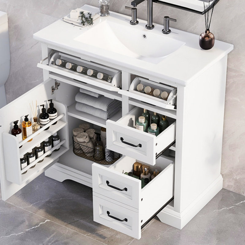 Meuble-lavabo 36 po avec lavabo, lavabo en céramique, 2 tiroirs basculants, charnières de porte à fermeture en douceur, meuble-lavabo