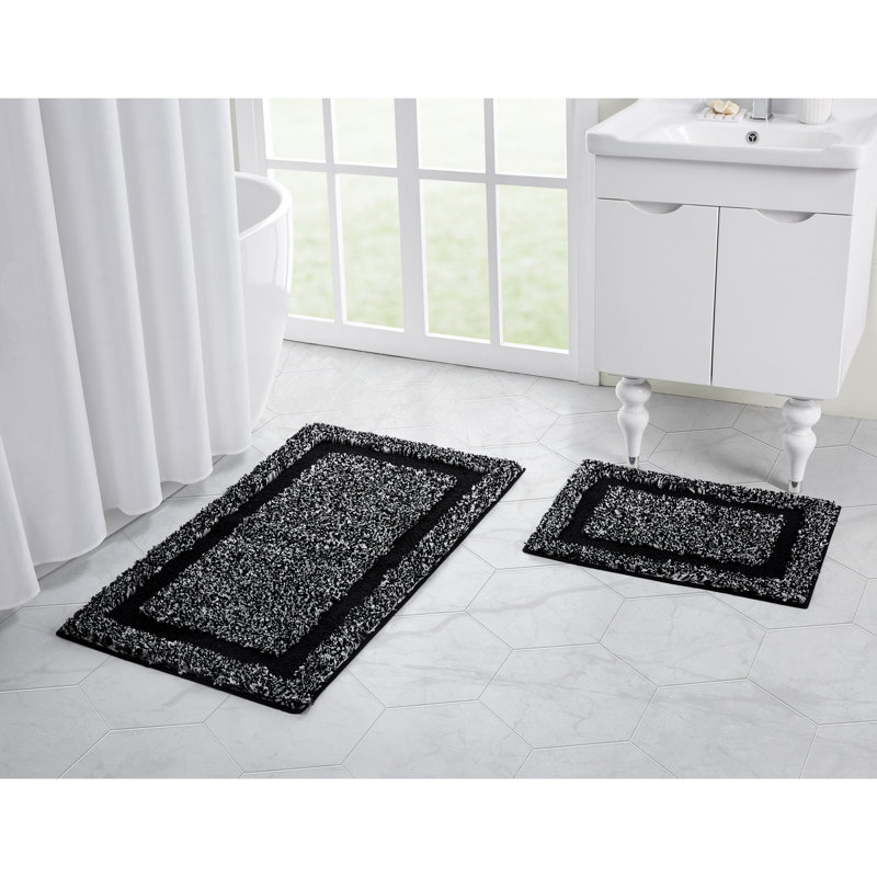 Heathered Hotel 2-Piece Abstract Bath Rug Set, Black/White