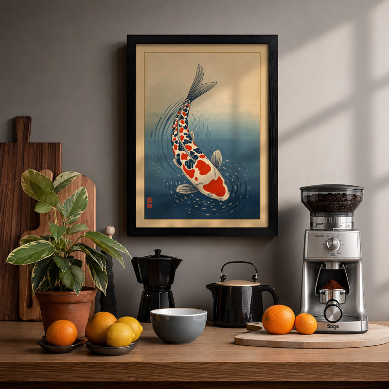 Koi in Motion Japandi - Framed Print, A1 - 84.1 x 59.4 cm, Black