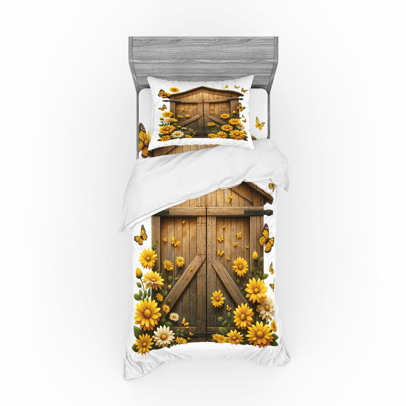 Ensemble de literie rustique Ambesonne et jaune terre et cacao, Housse de couette simple très longue + 2 pièces