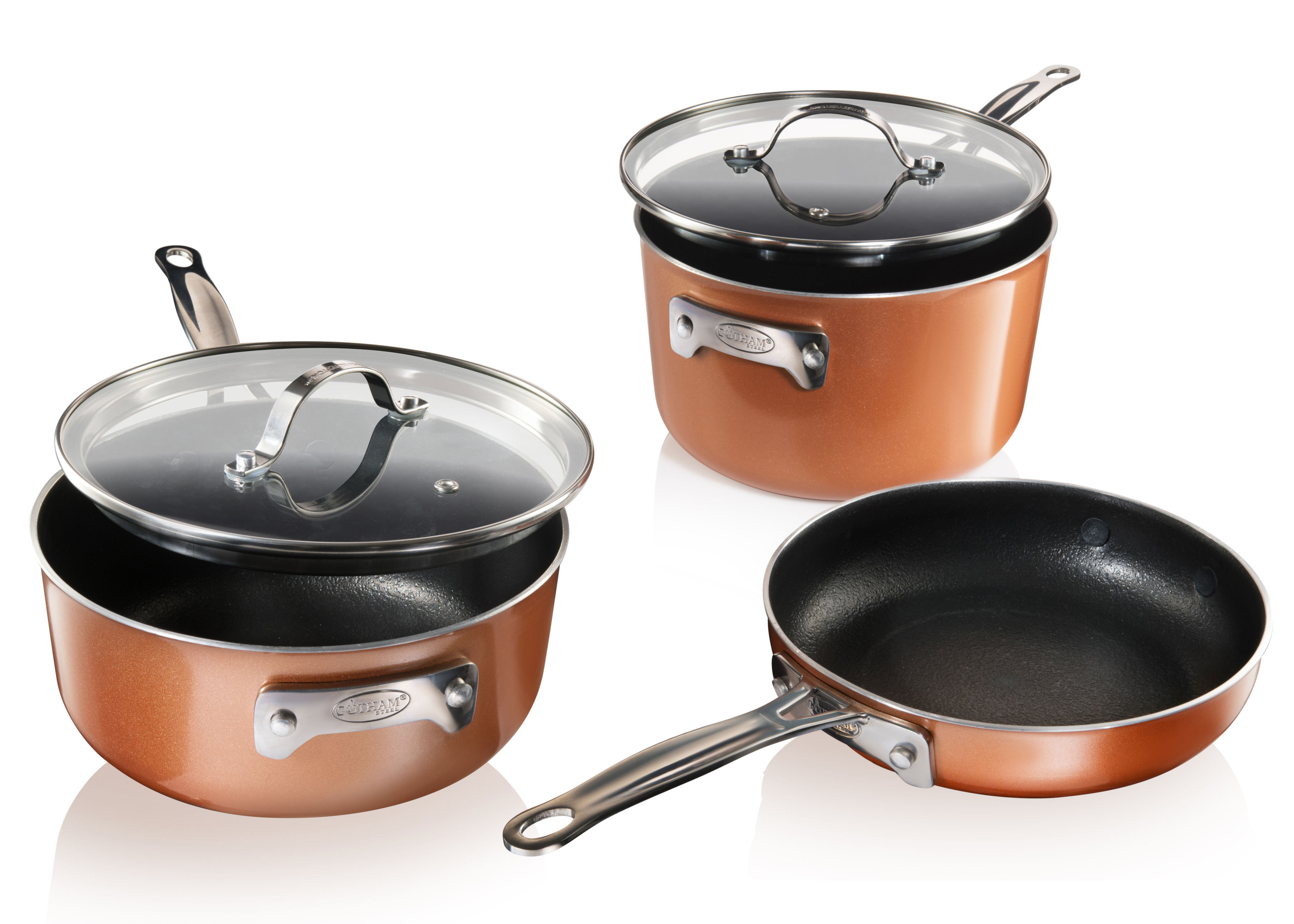 Gotham Steel Stackable Space Saving 7 Piece Copper Nonstick Cookware