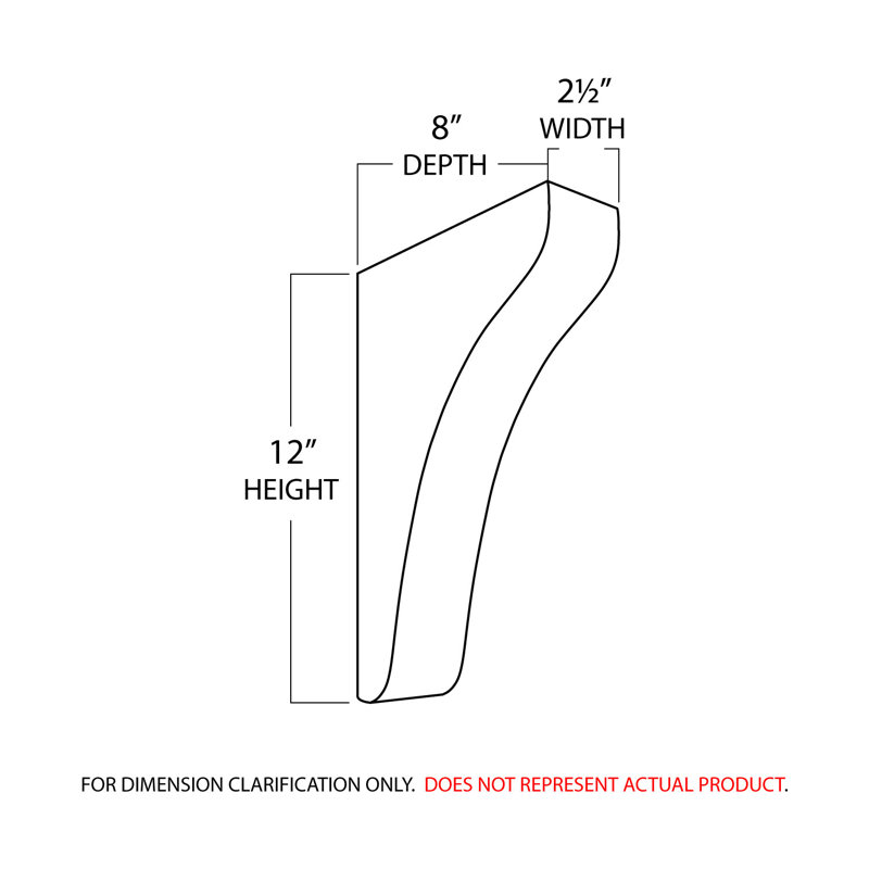 12 in x 2-1/2 in x 8 in Unfinished Medium Solid Traditional Plain Wood Bracket Corbel, Alder