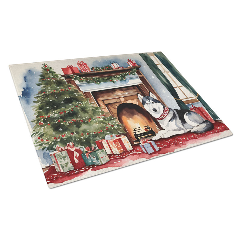 Planche à découper en verre Siberian Husky Cozy Christmas