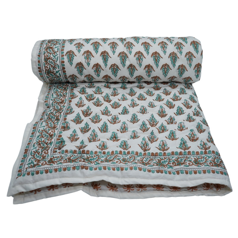 Fabdivine Vintage Block Print Quilt – Bohemian Bedroom Décor, Kanak Buti, Cal King