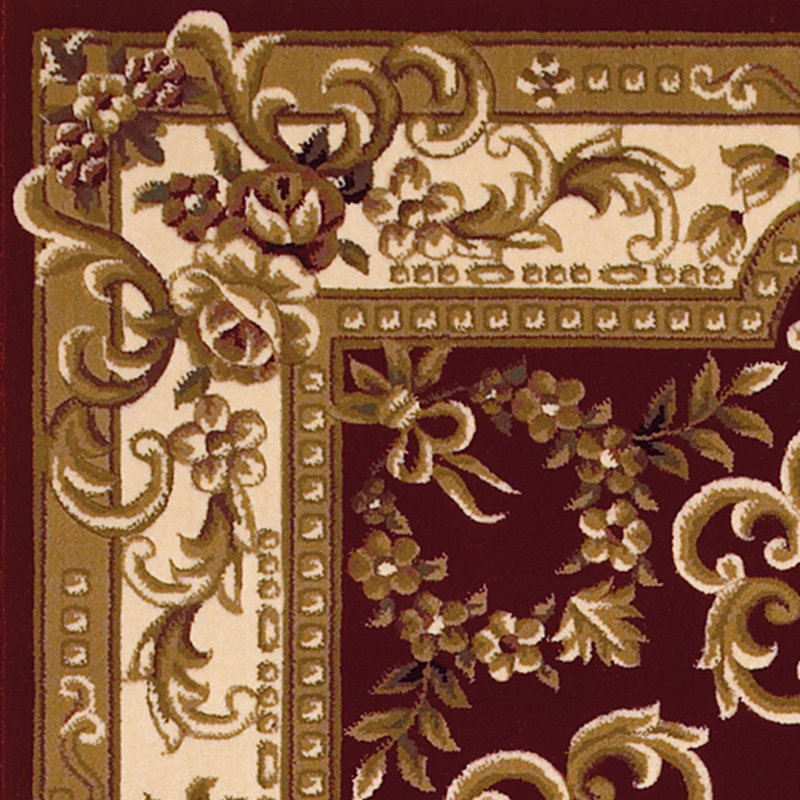 Tapis rouge / ivoire Corinthian Aubusson, Rectangle 5 pi 3 po x 7 pi 7 po