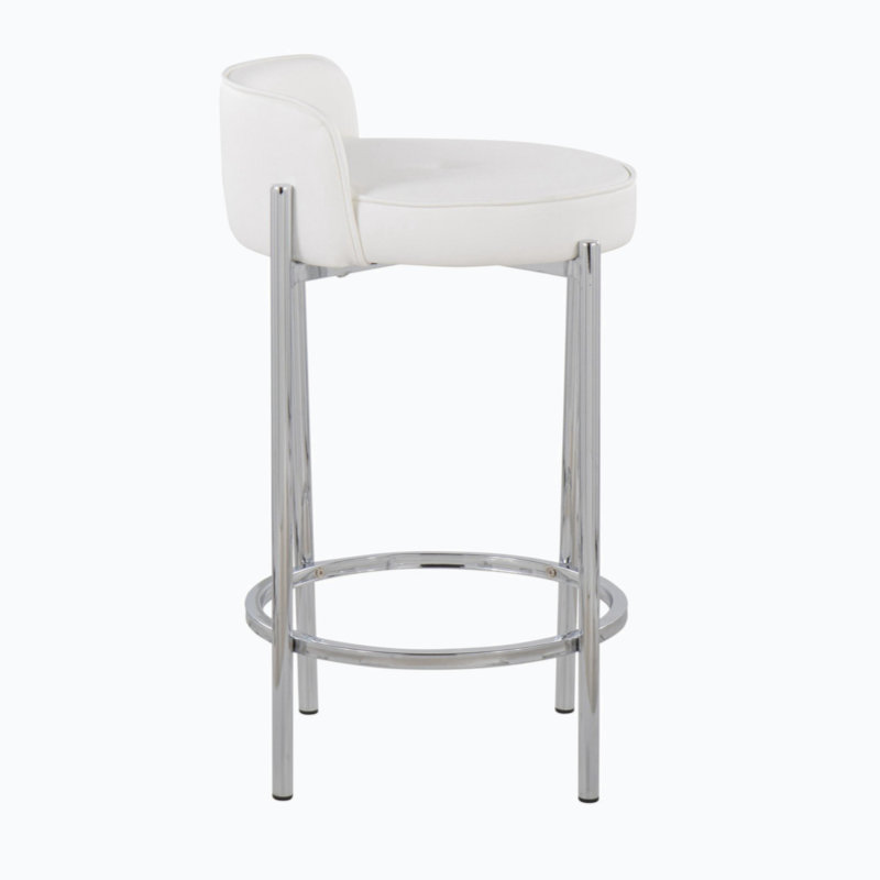 Tabouret de comptoir contemporain en métal et similicuir par Lumisource - ensemble de 2, Argent, Blanc