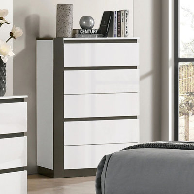 Contemporary Style 1Pc Chest Concealed Drawer Pulls High Gloss Finish Ball Bearing Glides Metallic Accents White And Metallic Grey Finish
