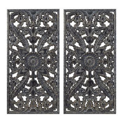 2 décorations murales avec lotus - bleu et gris patiné à l'intérieur