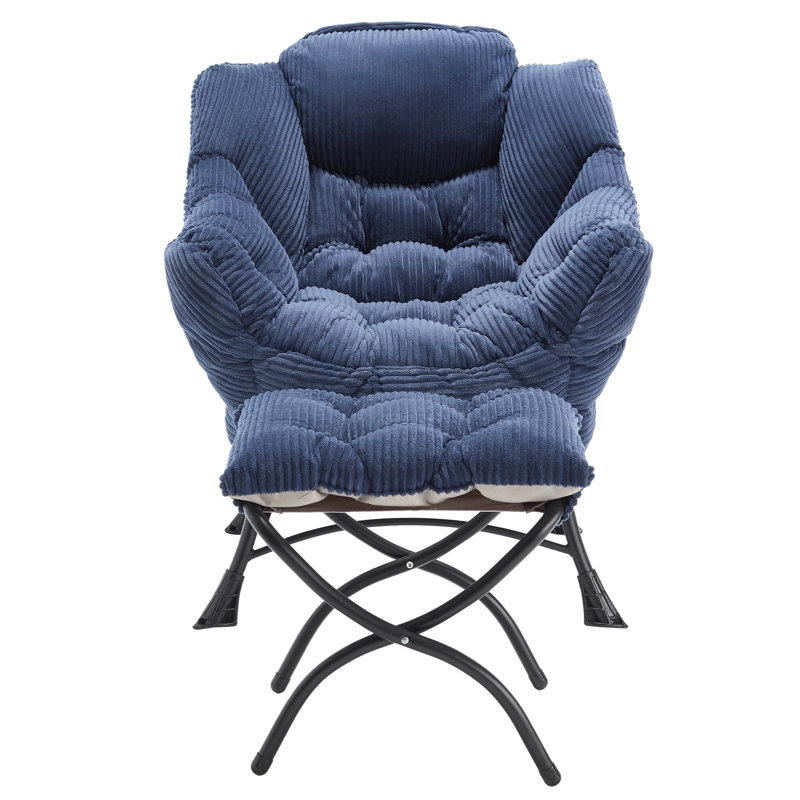Modern Soft And Comfortable Accent Chair With Ottoman, Armrests And Side Pocket For Small Spaces, Navy Corduroy Duplicate 1