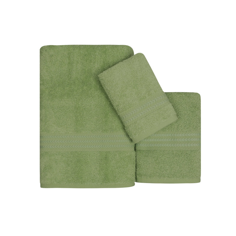 Ensemble de serviettes de luxe 3 pièces, 100% coton, vert | Comprend 1 serviette de toilette (11,8 x 19,7 po), 1 serviette à main (19,7 x 35,4 po) et 1 serviette de bain (27,6 x 55,1 po) | 500 g / m², lavable à la machine, emballage cadeau parfait