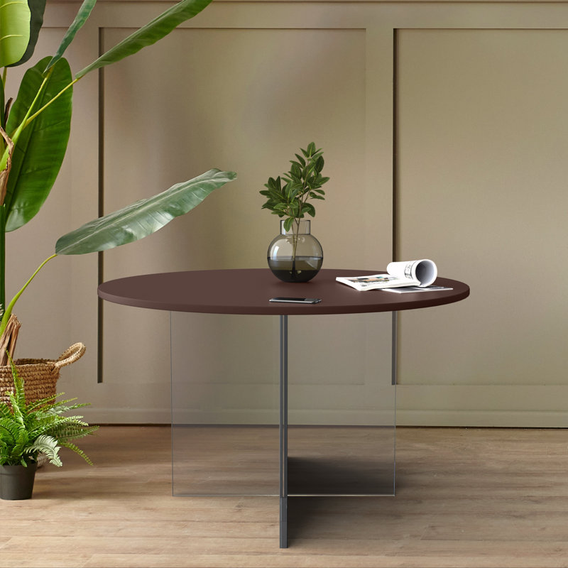 Table basse ronde en bois aggloméré Ballyclug, Noyer, H 16,06 po x L 27,5 po x l 27,5 po