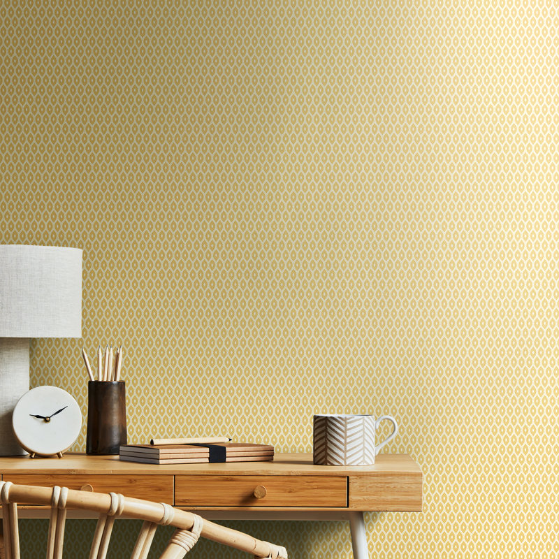 Tiny Ogee - Charcoal 10m Wallpaper, Yellow Geometric