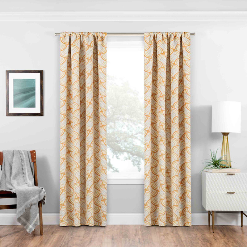 Teal Geometric Blackout Polyester Rod Pocket Curtain Panel