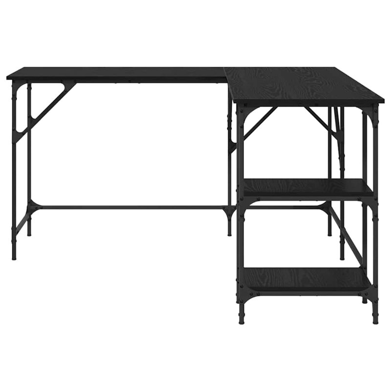 L-Shaped Metal Base Computer Desk, Black Oak, 75cm. H x 139cm. W x 139cm. D